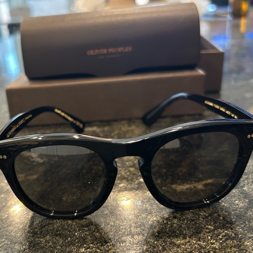 Oliver Peoples Cary Grant Sun Black Round Acetate Sunglasses
